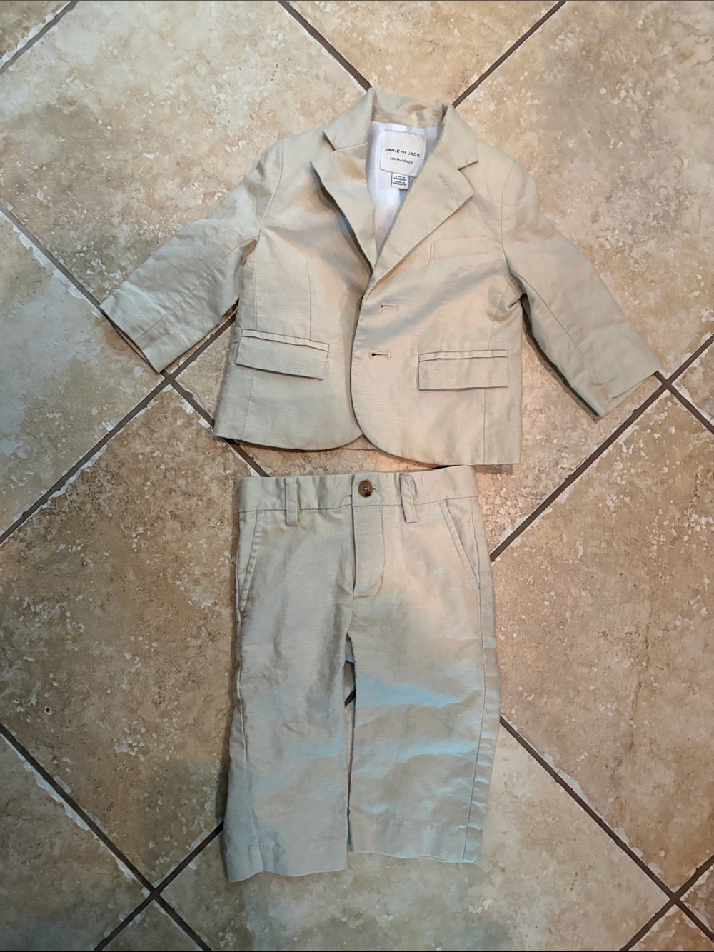Baby Khaki Linen-Cotton Suit - Blazer and Pants Set